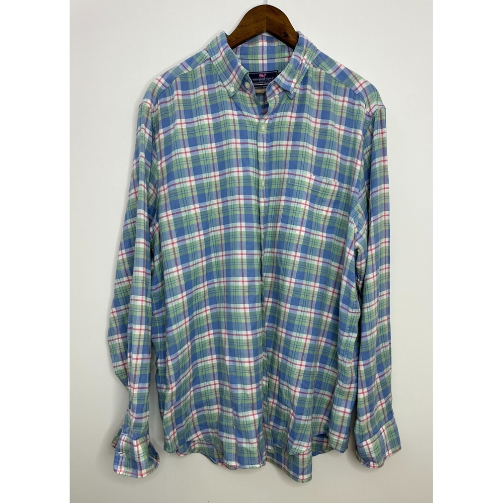 Vineyard Vines Classic Fit Soft Murray Shirt Blue Green Pink Plaid Men's Large - Picture 2 of 11